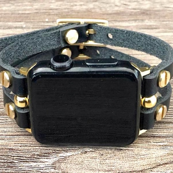 Classic Black & Gold Apple iWatch Leather Bracelet main image 8